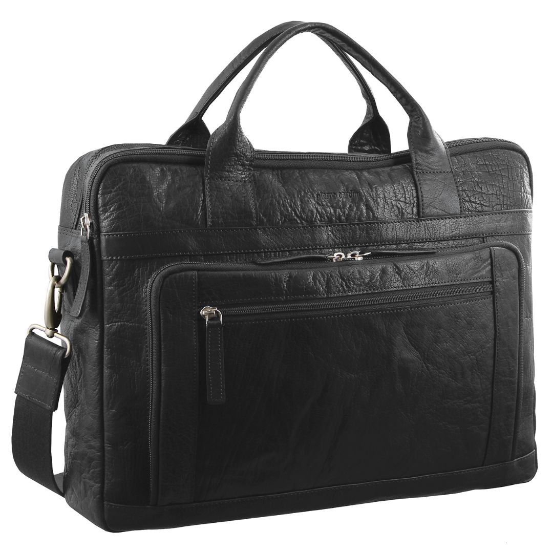 Laptop Pierre Cardin Rustic Leather Computer Business Bag Travel Brązowe | MGEAL-4123