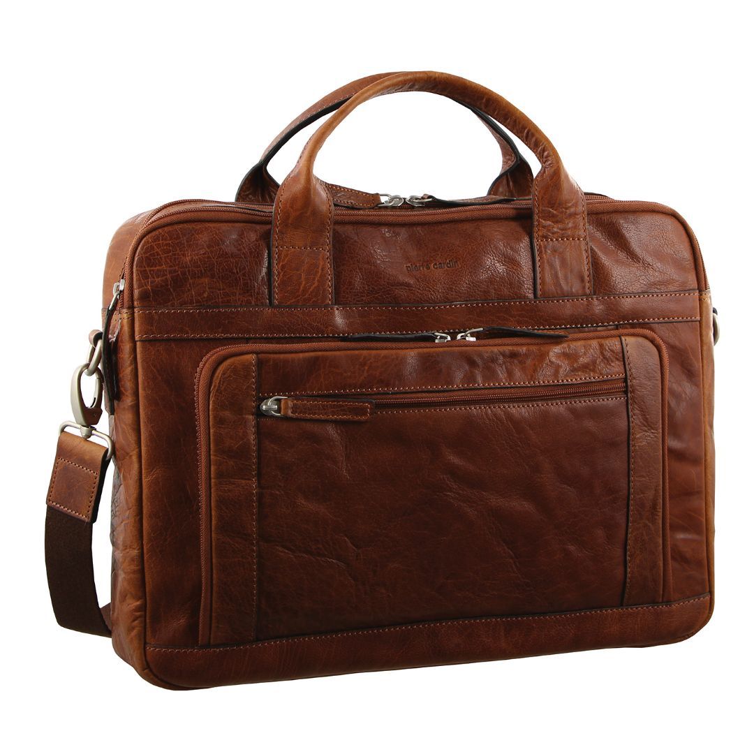 Laptop Pierre Cardin Rustic Leather Computer Business Bag Travel Brązowe | MGEAL-4123
