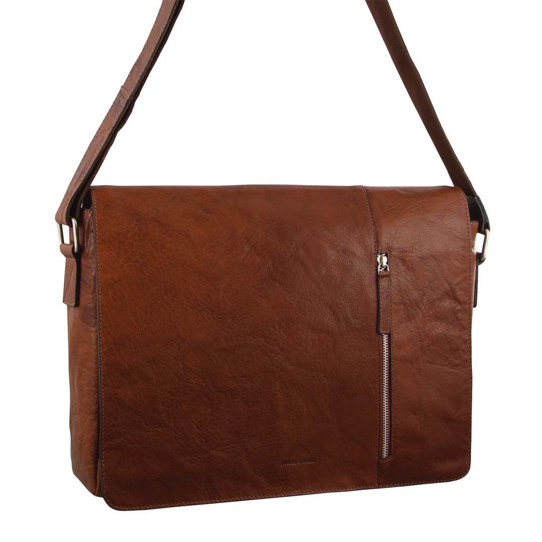 Laptop Pierre Cardin Rustic Leather Computer Messenger Bag Travel Brązowe | YSOIG-6239