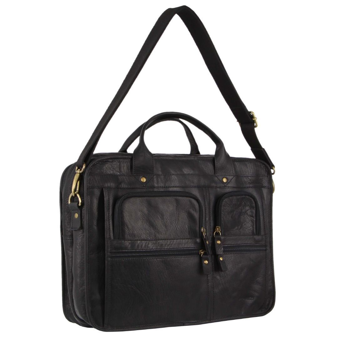 Laptop Pierre Cardin Rustic Leather Computer Bag Travel Czarne | HTAMI-1705