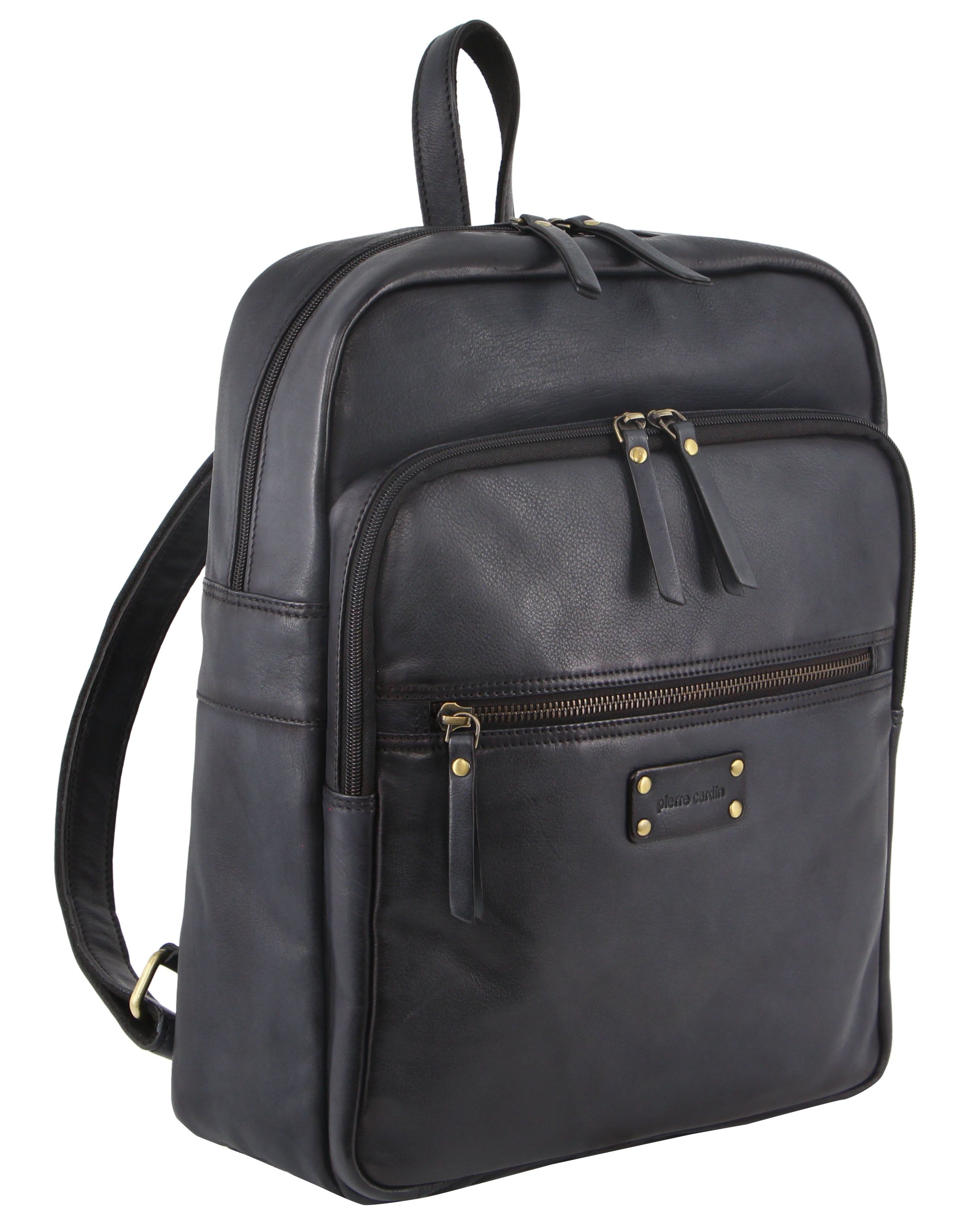 Laptop Pierre Cardin Vintage Leather Laptop Backpack Travel Czarne | ZFRVU-3687