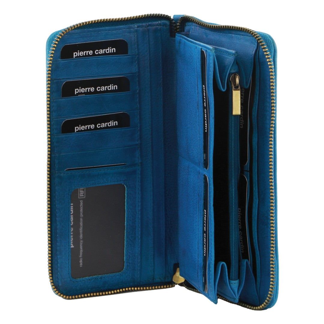 Medium Wallets Pierre Cardin Leather Zip around wallet w Wristlet Damskie Głęboka Turkusowe | HQEAC-6932