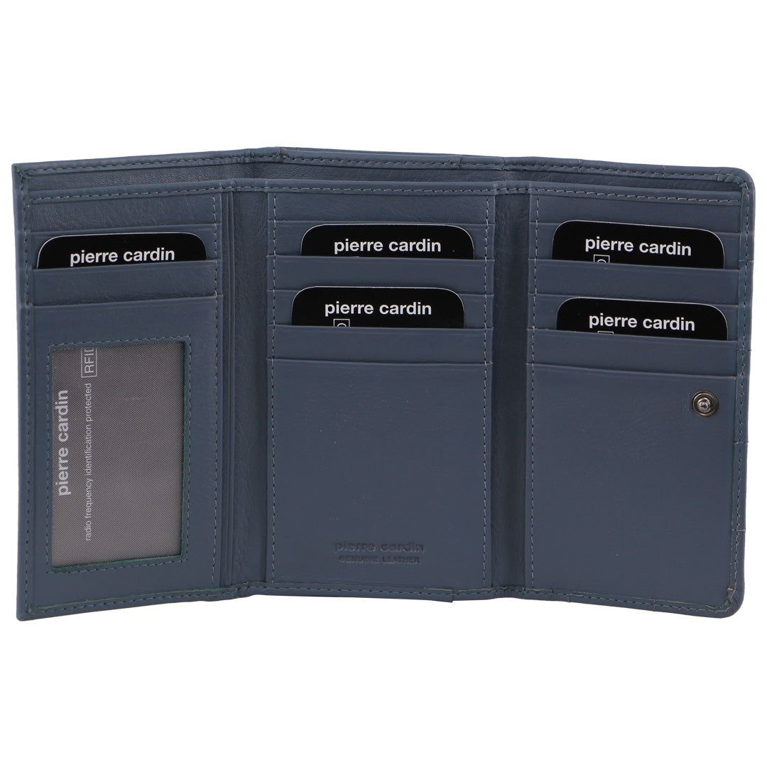 Medium Wallets Pierre Cardin Pleated Leather Tri-Fold Wallet Damskie Turkusowe | UELVN-9120