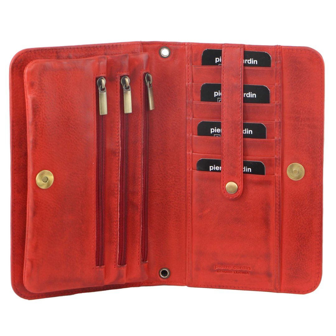 Mobile Phone Wallets Pierre Cardin Genuine Leather Clutch Wallet Bag Damskie Czerwone | GATKN-5341
