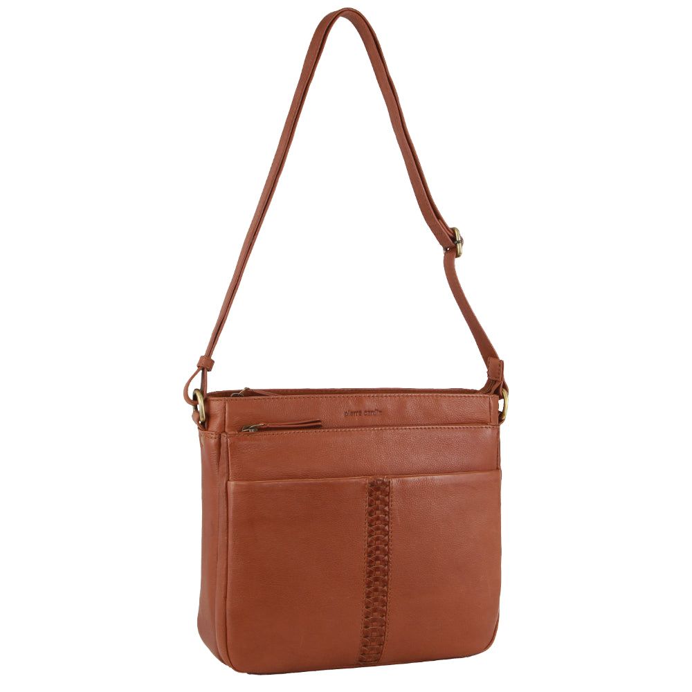 Mobile Phone Wallets Pierre Cardin Leather Woven-Stich Design Crossbody Bag Damskie Brązowe | DGCIO-7148