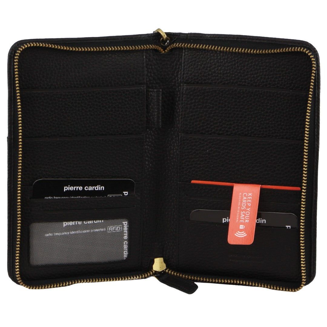 Passport Wallets Pierre Cardin Italian Leather Passport Wallet Travel Czarne | ZHFRM-9516