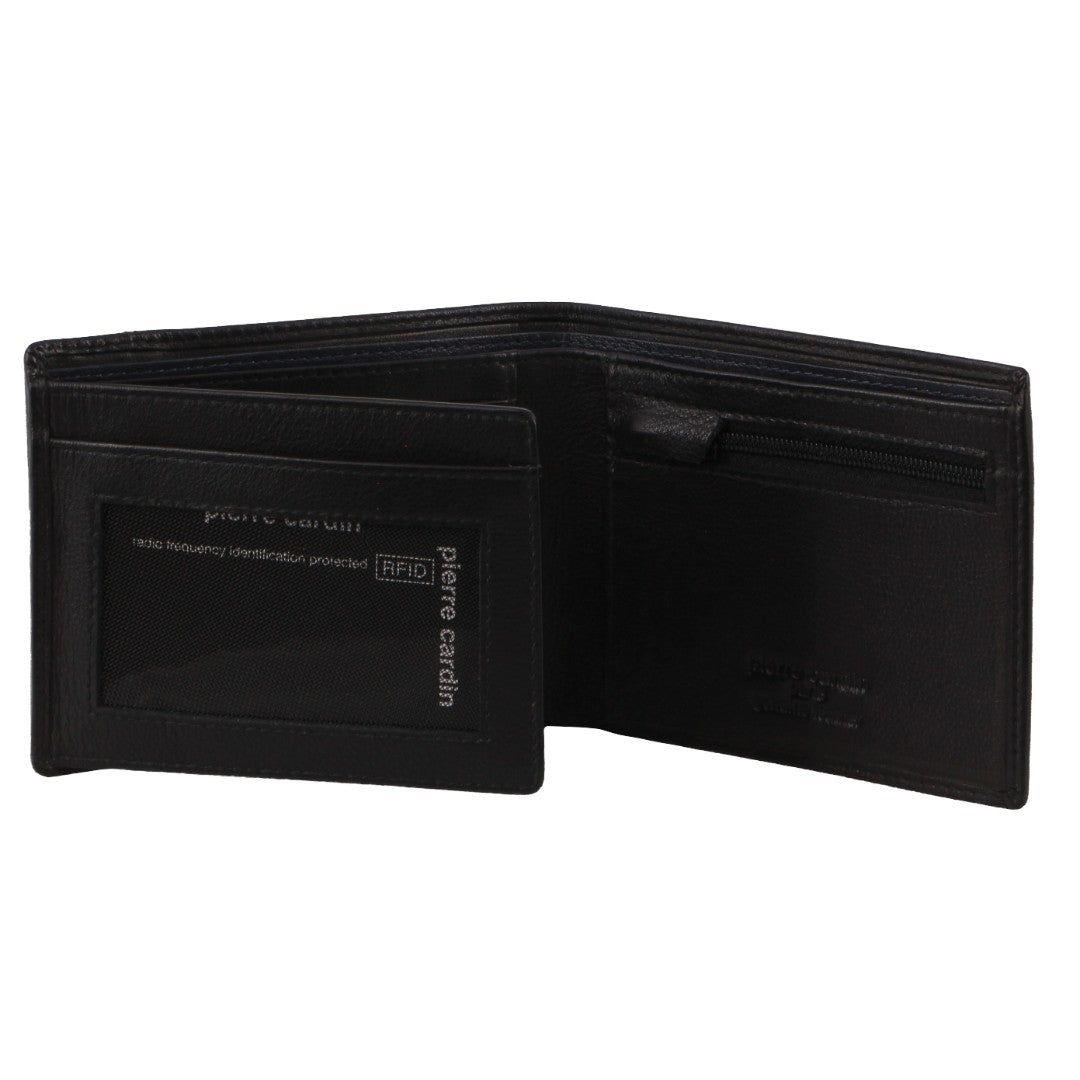 Portfel Trifold Pierre Cardin Italian Leather Two Tone Tri-Fold Wallet Męskie Czarne | ZTJXK-9260