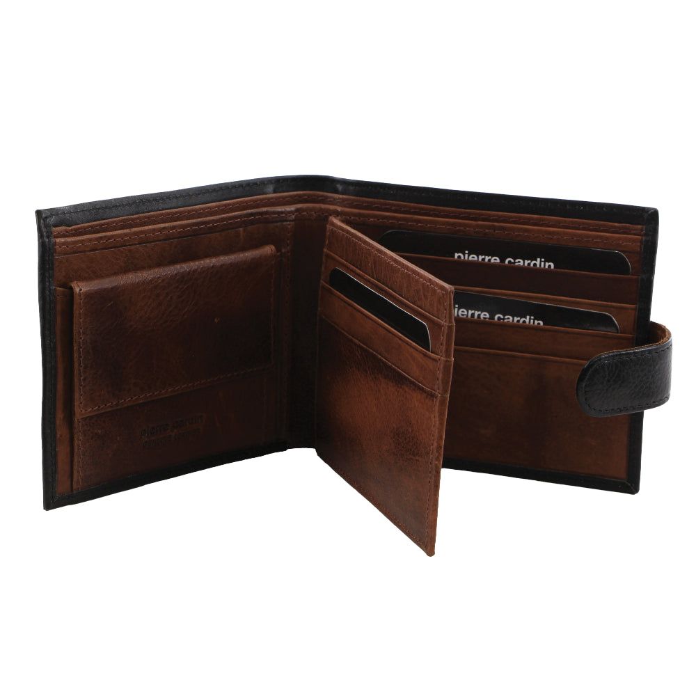 Portfel Trifold Pierre Cardin Italian Leather Two Tone Wallet Męskie Czarne Brązowe | QEVUC-0578
