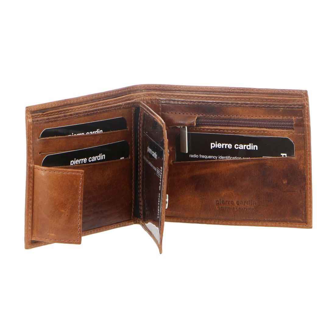 Portfel Trifold Pierre Cardin Rustic Leather Tri-Fold Wallet Męskie Brązowe | MBIGX-4023