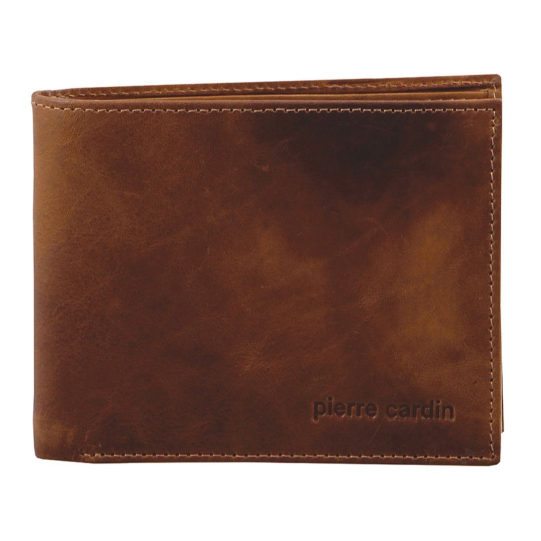Portfel Trifold Pierre Cardin Rustic Leather Tri-Fold Wallet Męskie Brązowe | MBIGX-4023
