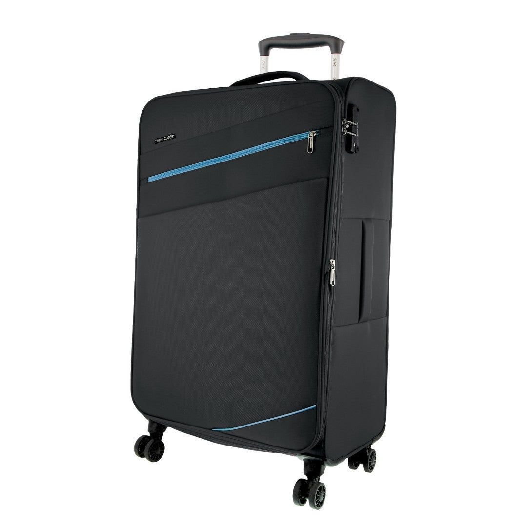 Soft Shell Cases Pierre Cardin 68cm MEDIUM Soft Shell Suitcase Travel Czarne | VGXOT-1086