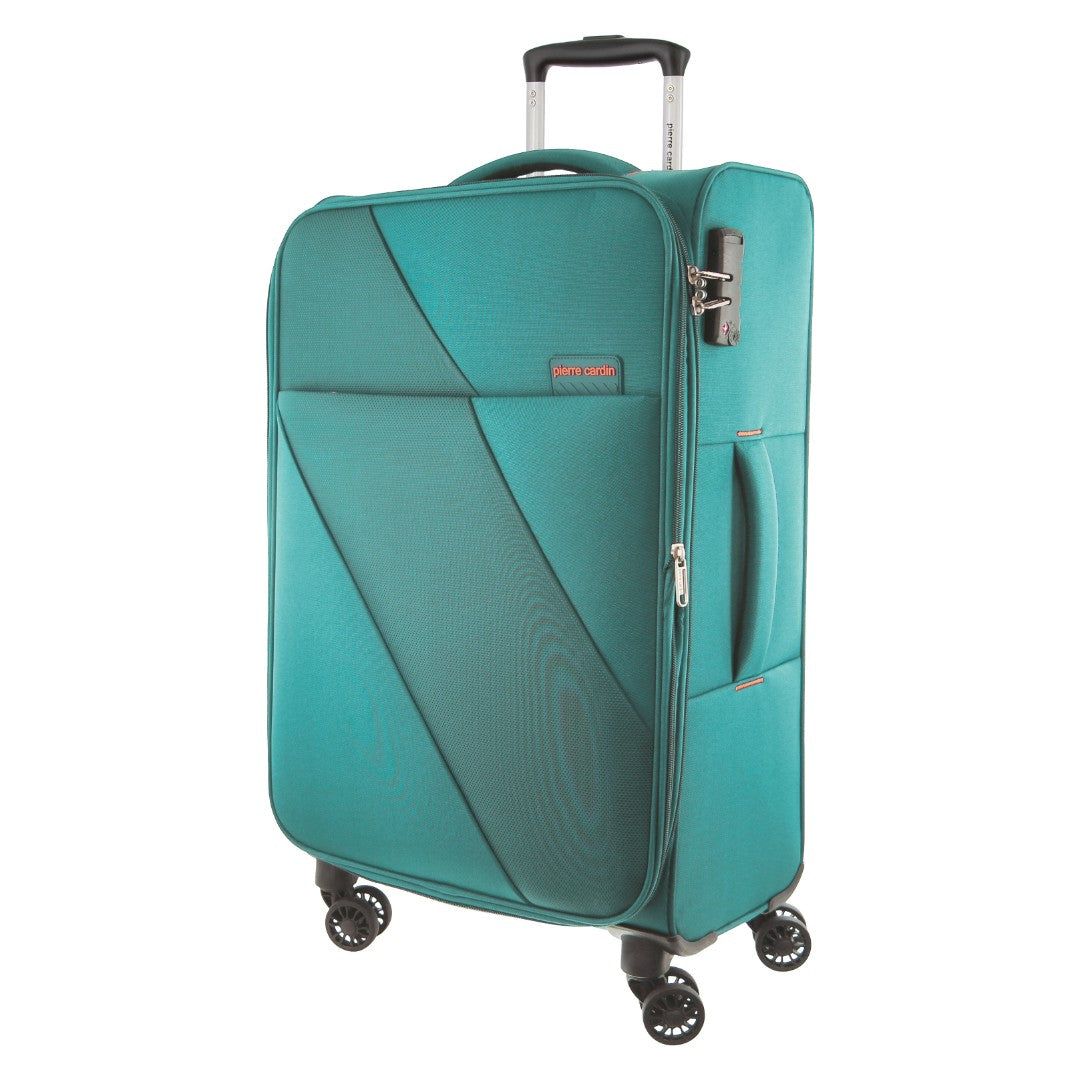 Soft Shell Cases Pierre Cardin 68cm MEDIUM Soft Shell Suitcase Travel Turkusowe | QNHUZ-1763