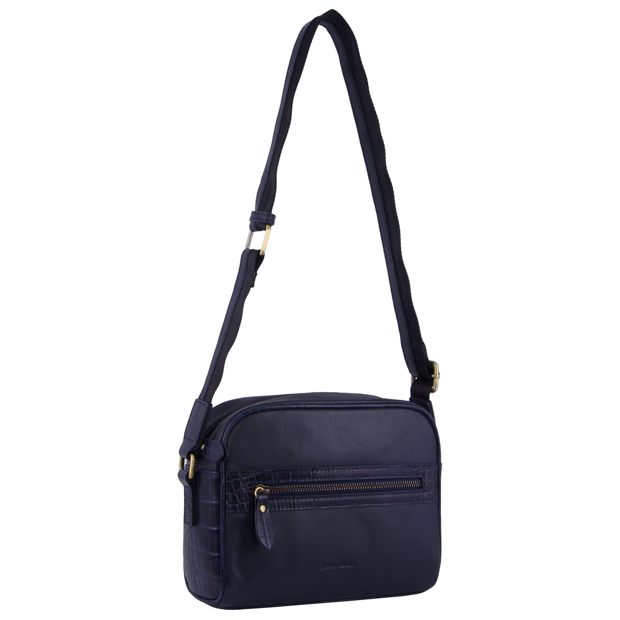 Torba Crossbody Pierre Cardin Croc-Embossed Leather Cross-Body Bag Damskie Granatowe | JOXUV-3271