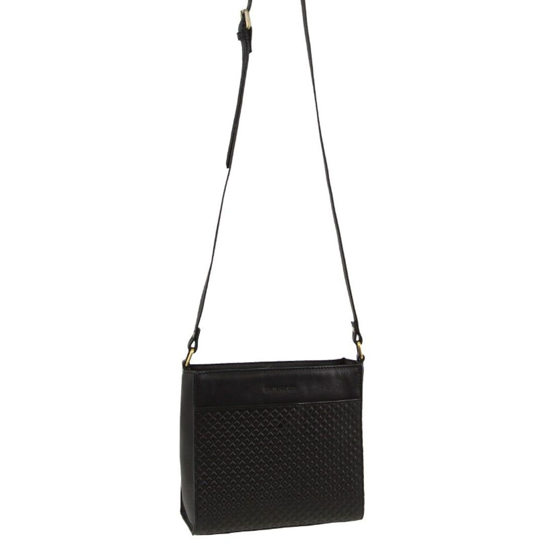 Torba Crossbody Pierre Cardin Leather Diamond Pattern Embossed Cross-Body Bag Damskie Czarne | DPXGV-5017