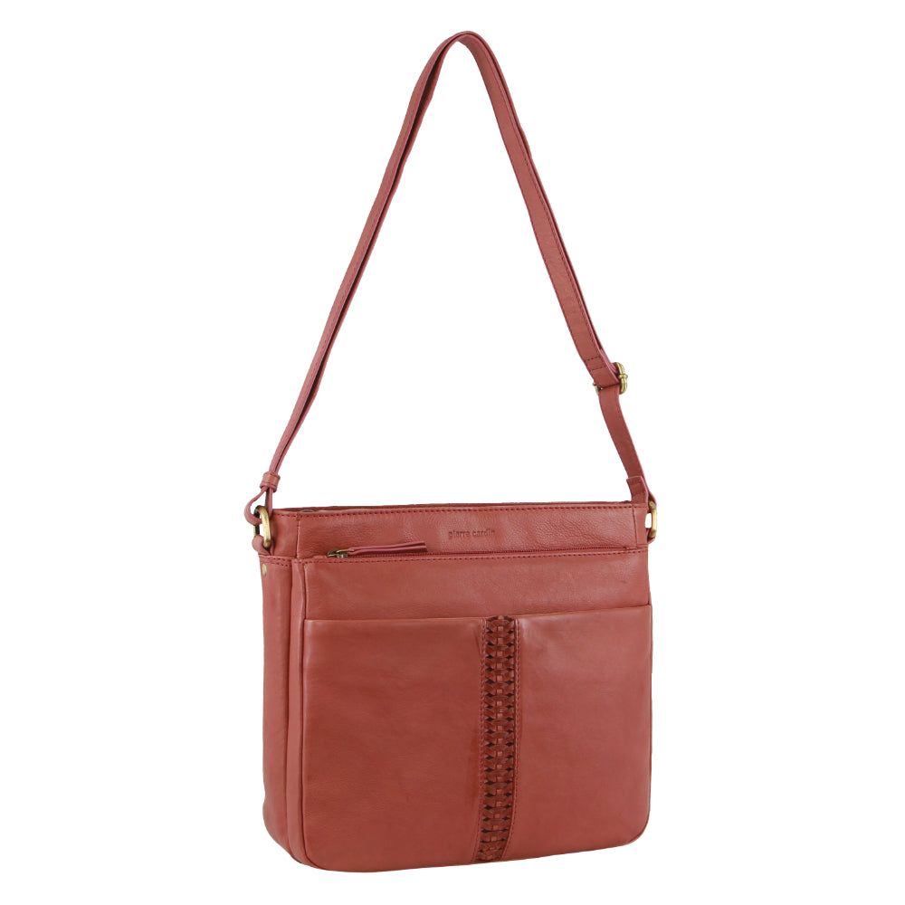 Torba Crossbody Pierre Cardin Leather Woven-Stich Design Crossbody Bag Damskie Marsala | AOWXK-6503