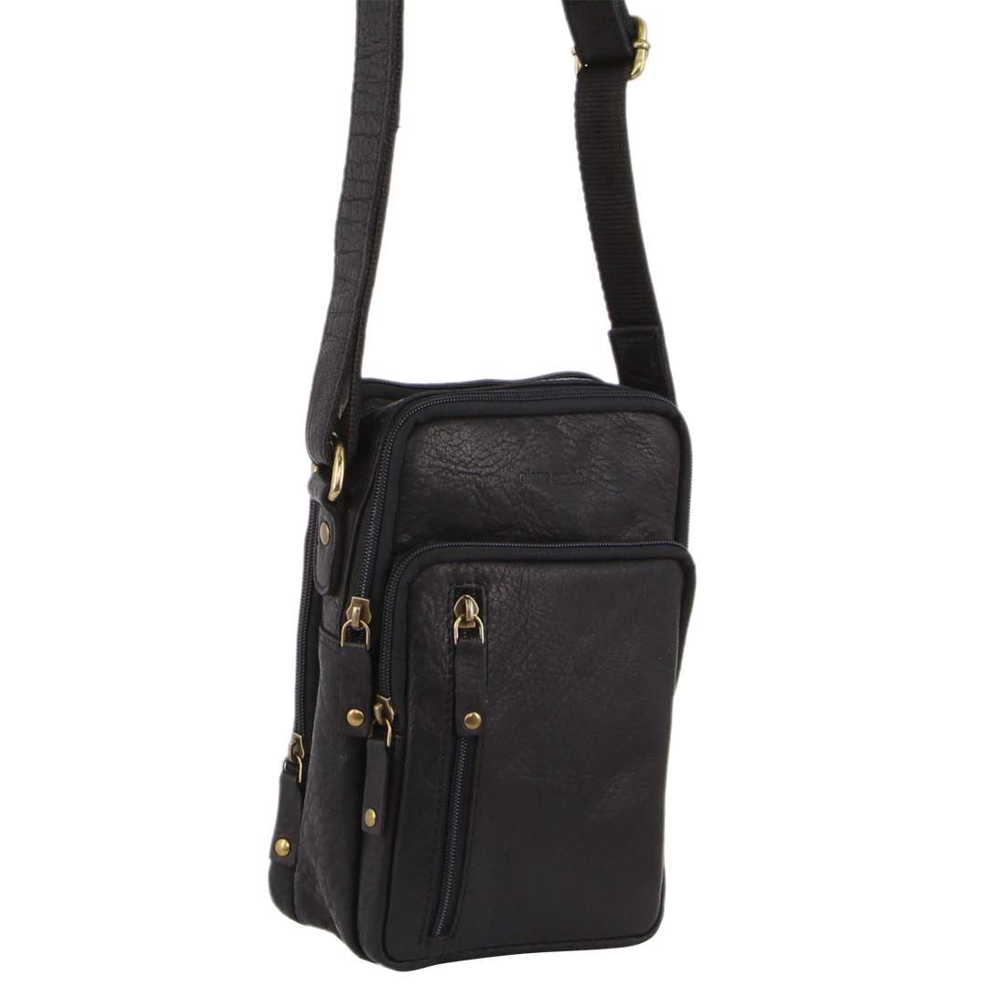 Torba Crossbody Pierre Cardin Rustic Leather Cross-Body Bag Męskie Czarne | HDGFE-9730