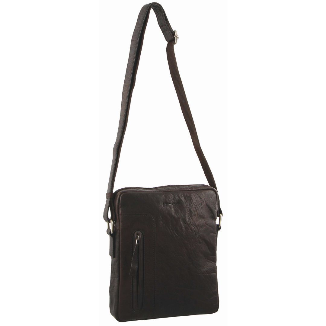 Torba Crossbody Pierre Cardin Rustic Leather iPad Bag Męskie Brązowe | AUEIP-3428