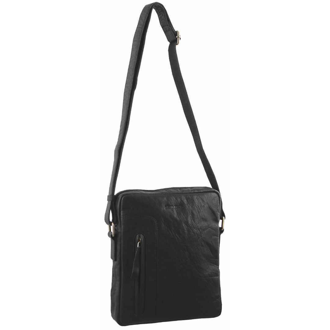 Torba Crossbody Pierre Cardin Rustic Leather iPad Bag Męskie Czarne | RGUBA-7380
