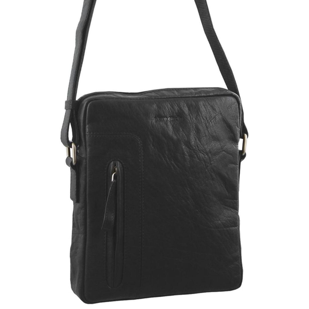 Torba Crossbody Pierre Cardin Rustic Leather iPad Bag Męskie Czarne | RGUBA-7380