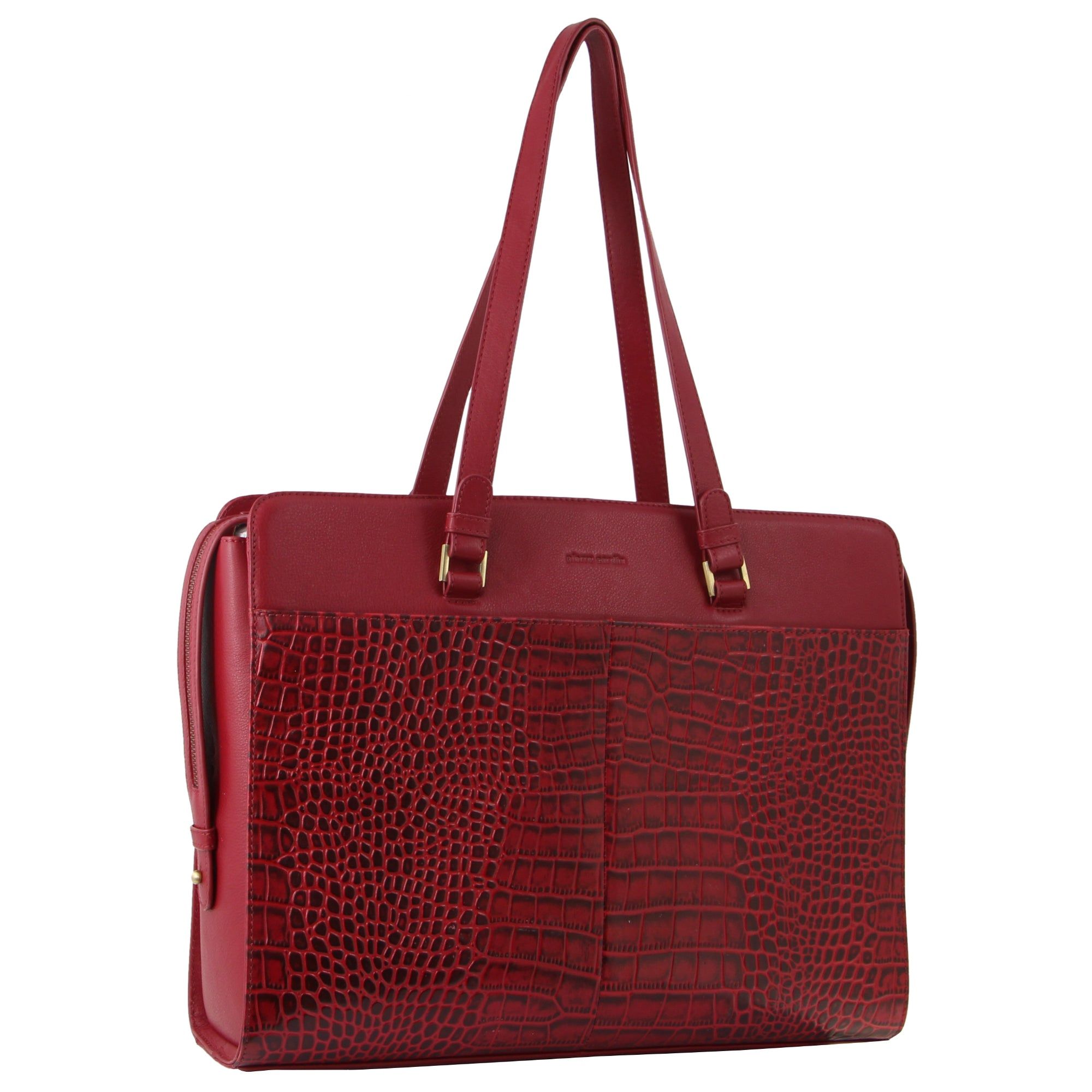Torby Biznesowe Pierre Cardin Croc-Embossed Leather Business Computer Bag Damskie Czerwone | PHUAY-8796