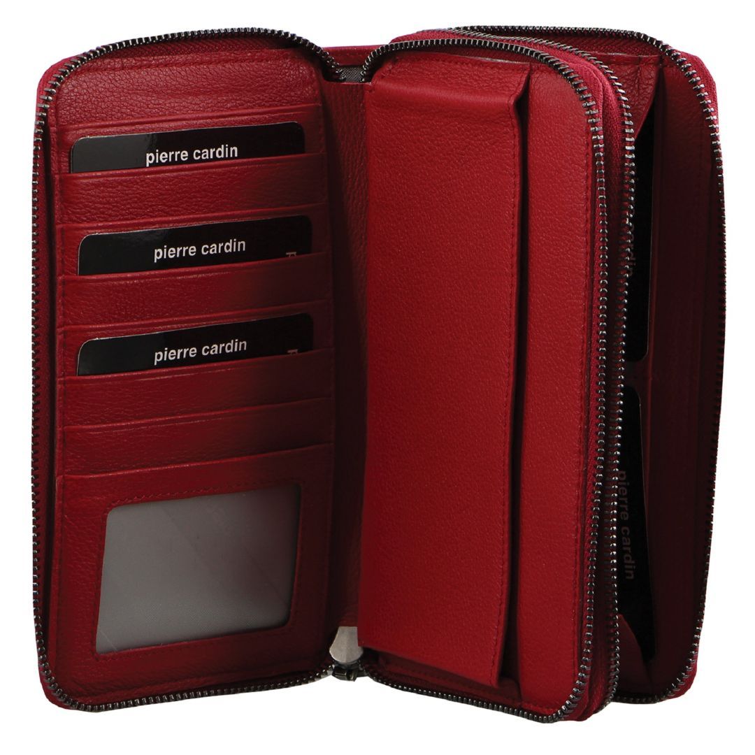 Zapinaj Portfele Pierre Cardin Italian Leather Double Zip Wallet Damskie Czerwone | LHFKW-7149