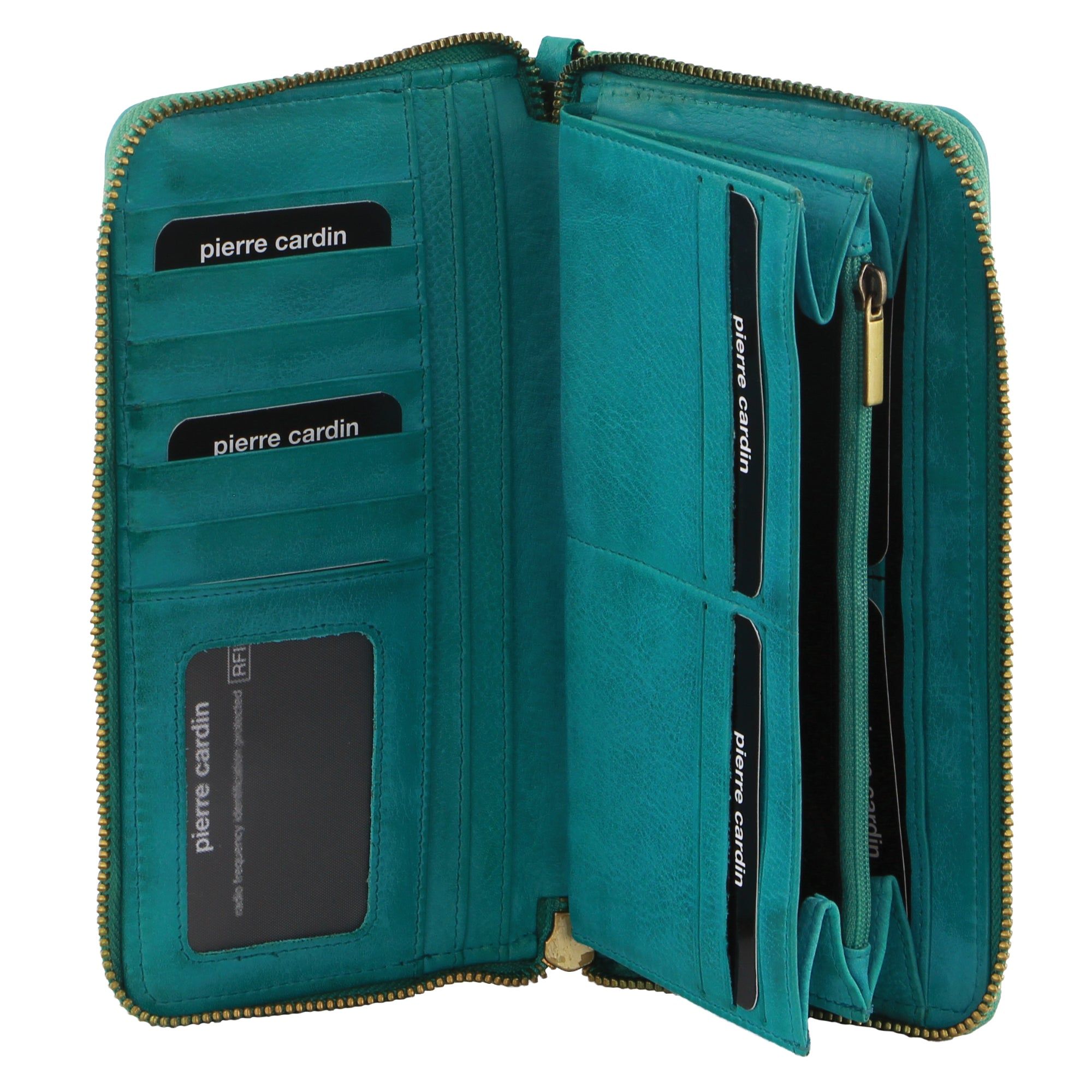 Zapinaj Portfele Pierre Cardin Leather Zip around wallet w Wristlet Damskie Turkusowe | XAZYC-3275