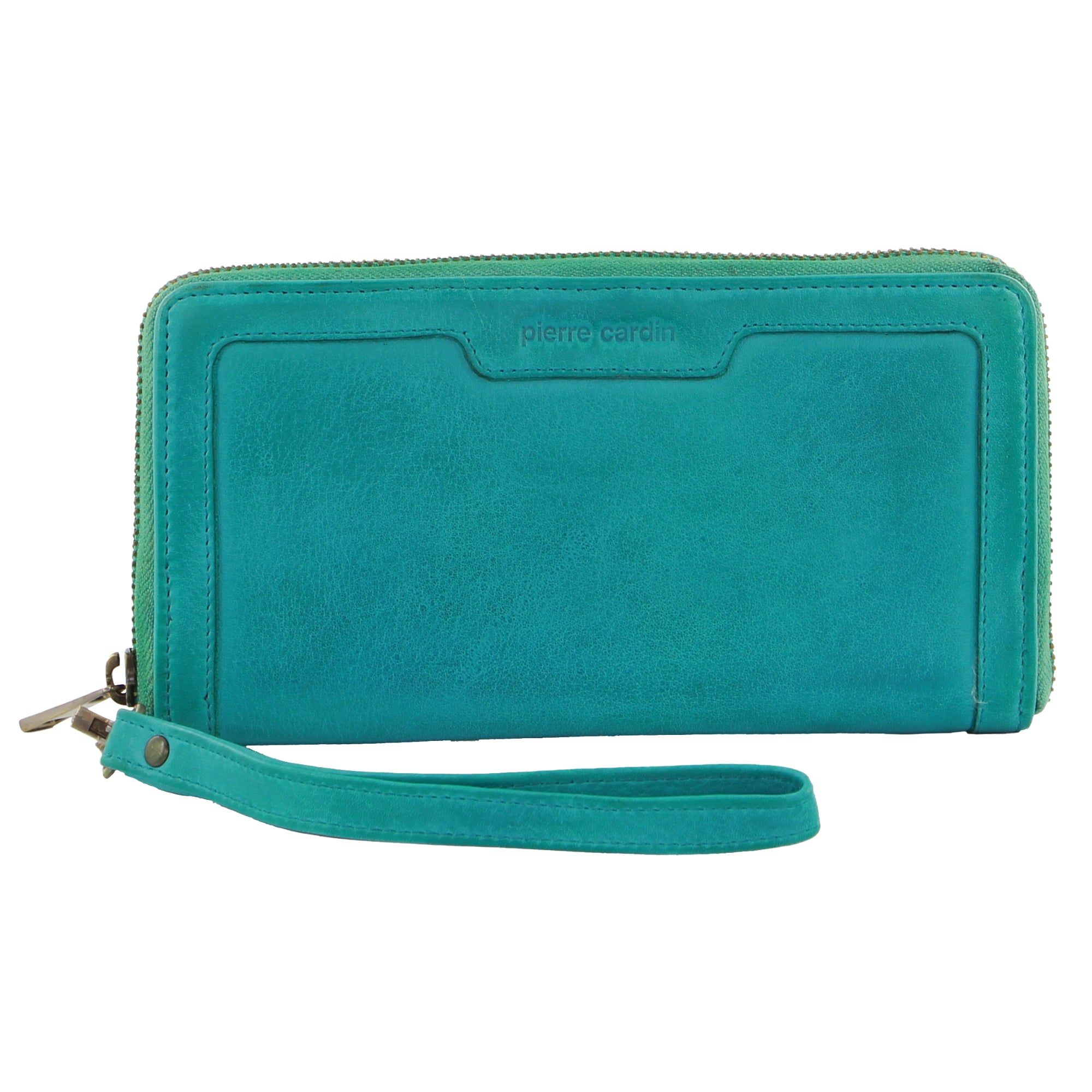 Zapinaj Portfele Pierre Cardin Leather Zip around wallet w Wristlet Damskie Turkusowe | XAZYC-3275