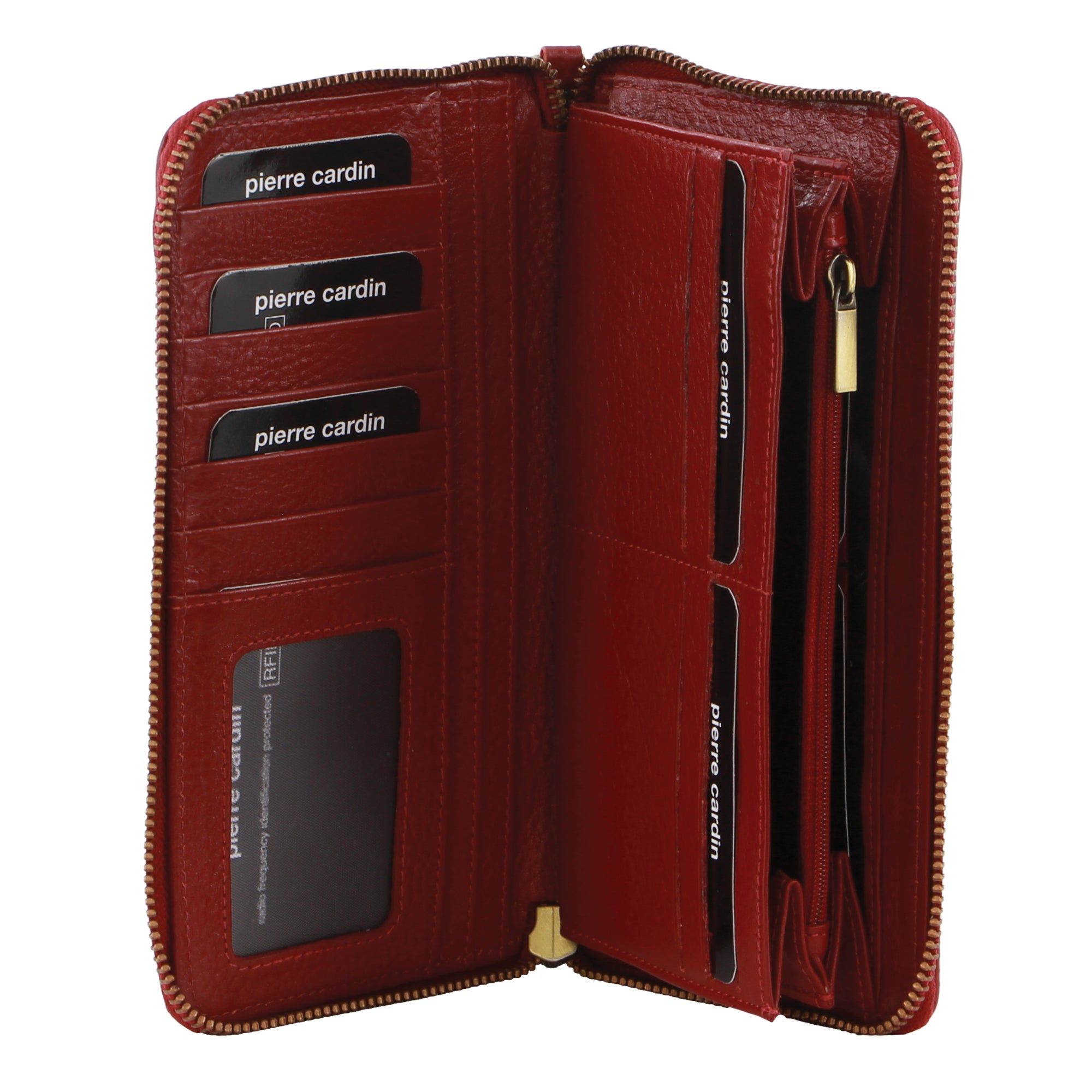Zapinaj Portfele Pierre Cardin Leather Zip around wallet w Wristlet Damskie Czerwone | NKQDM-9754